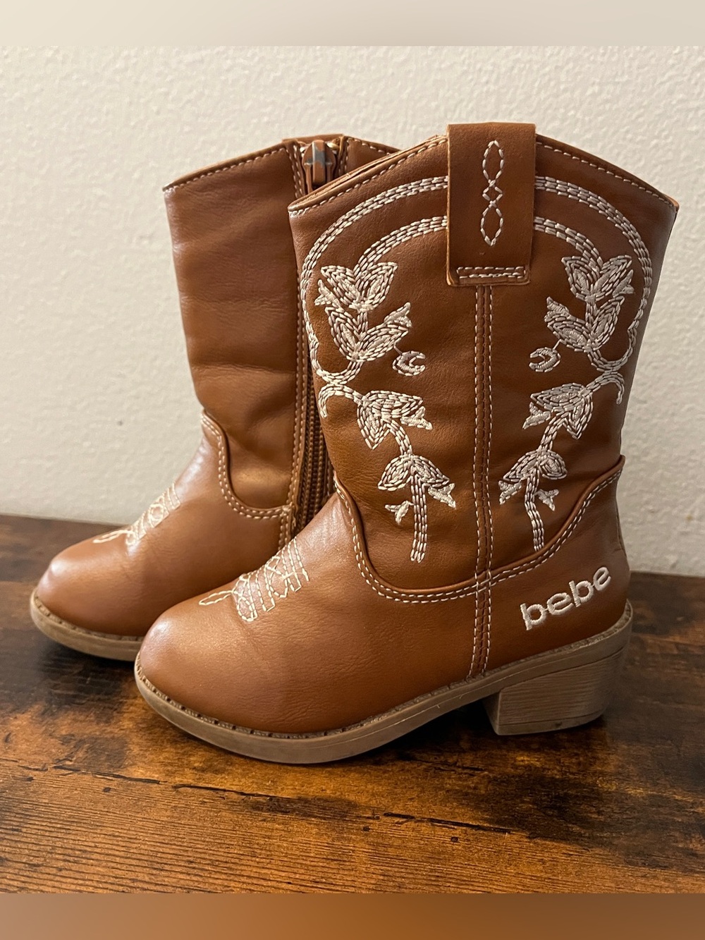 bebe Tan Girls' Embroidered Western Boots